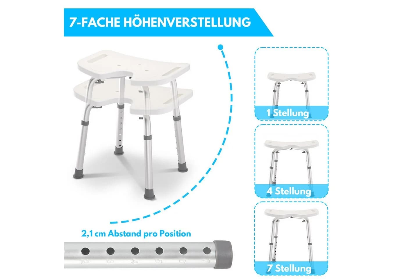 Clanmacy Duschhocker Höhenverstellbar Aluminium HDPE - Bild 5