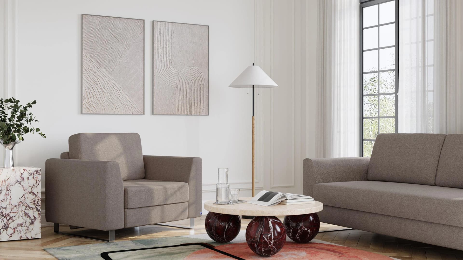 BRUNO Schlafsessel 70cm Taupe Grau-Beige Massivholz Boxspringkomfort