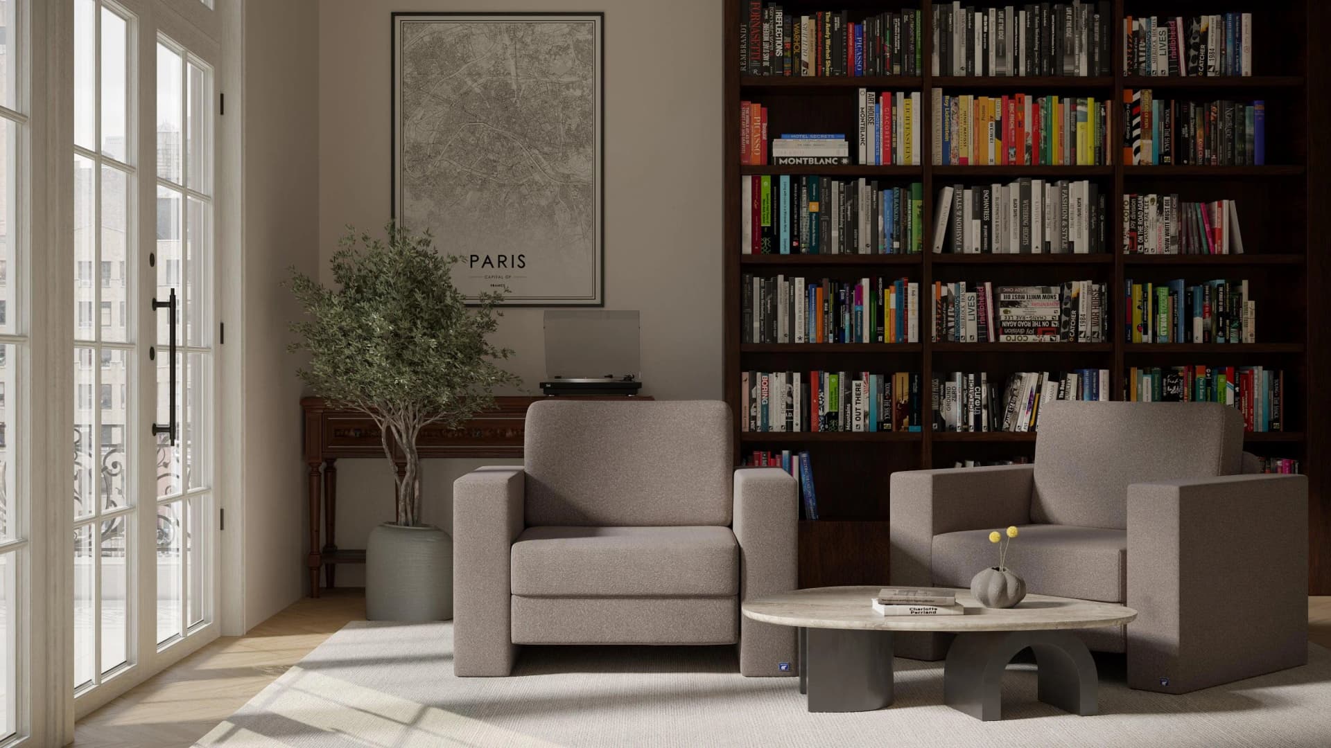 BRUNO Schlafsessel Taupe Grau-Beige Massivholz Boxspringkomfort