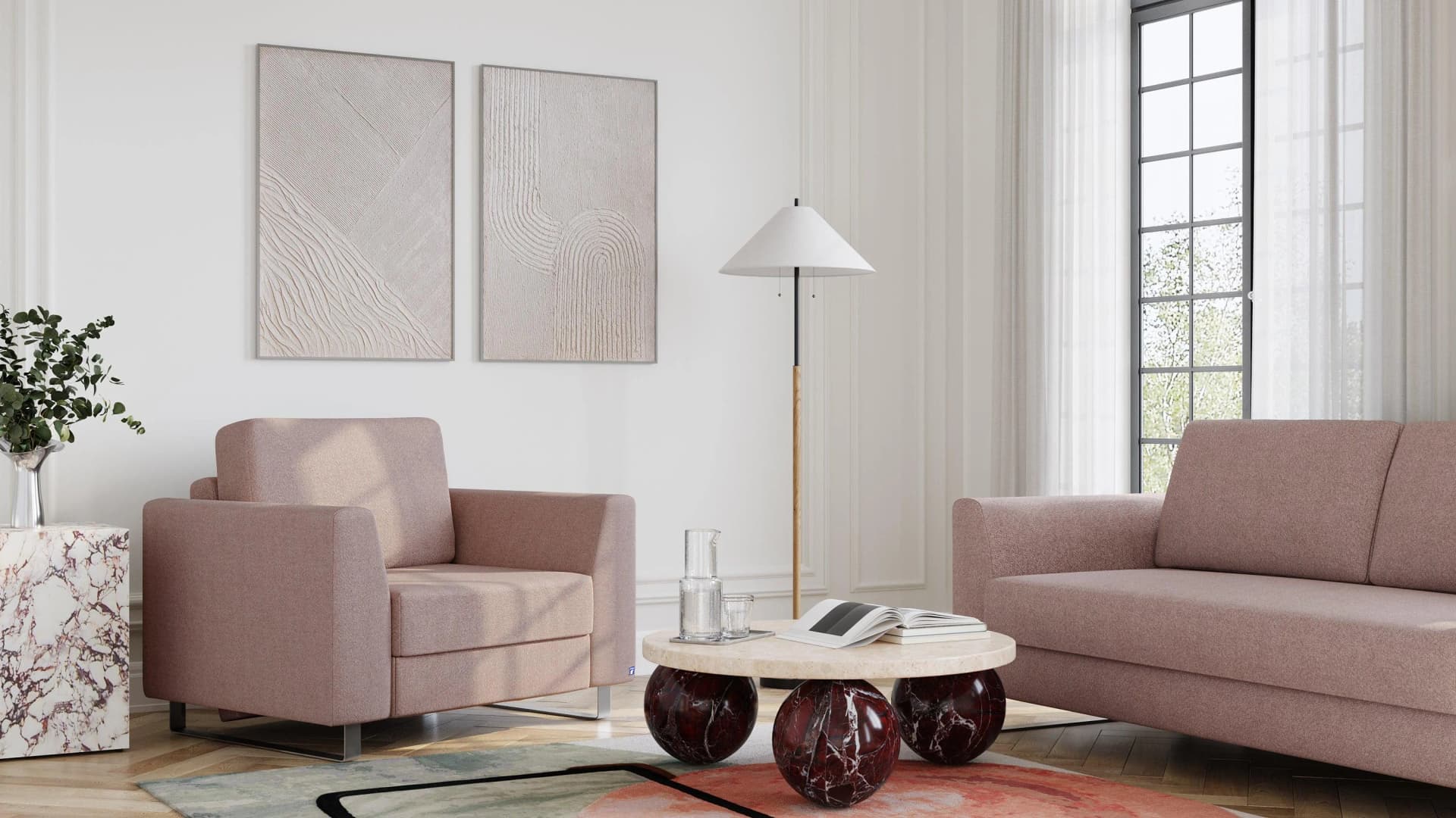 BRUNO Schlafsessel 70cm Blush Rosa Massivholz Boxspringkomfort