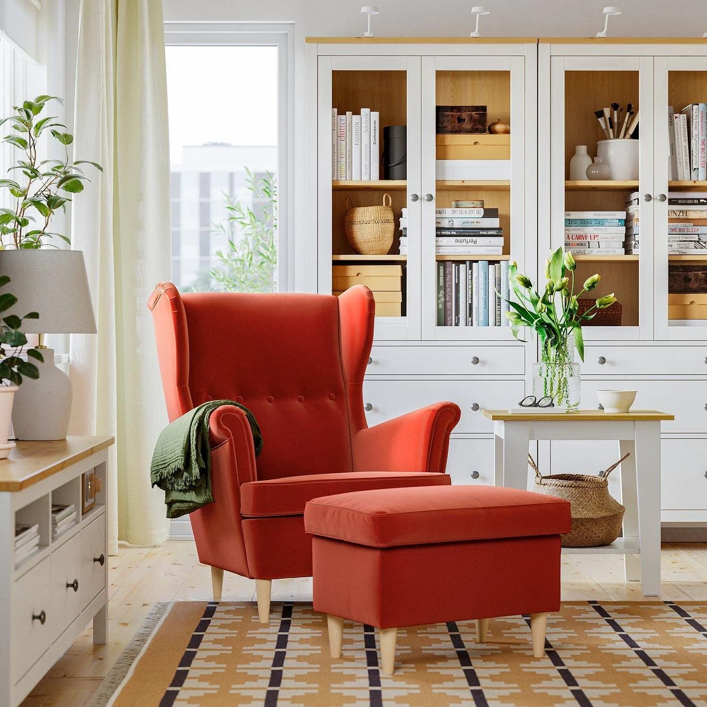 IKEA STRANDMON Ohrensessel Braunrot Stoff