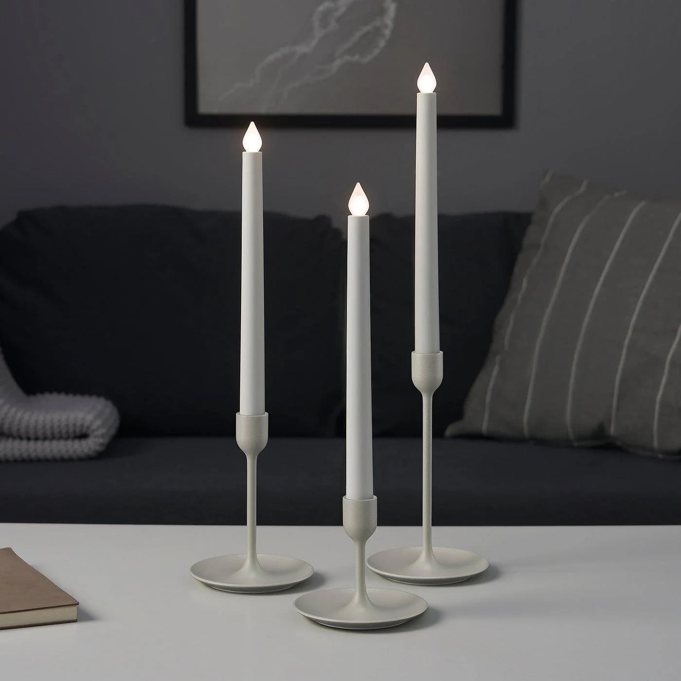 IKEA FULLTALIG Kerzenständer 3er-Set Beige Hellgrau Modern