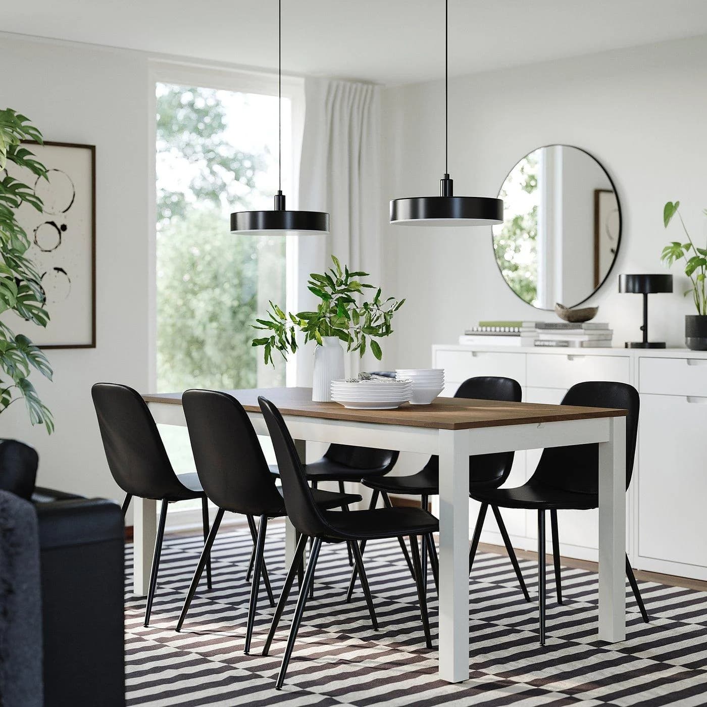IKEA ÅLHULT / NORDMANSSKÄR Esstisch mit 6 Stühlen Beige Schwarz Braun