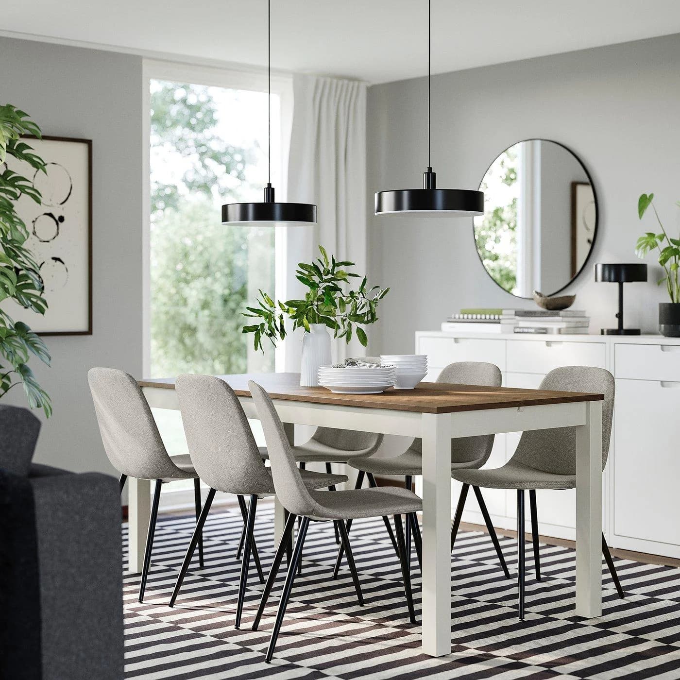 IKEA ÅLHULT / NORDMANSSKÄR Esstisch mit 6 Stühlen Beige/Schwarz