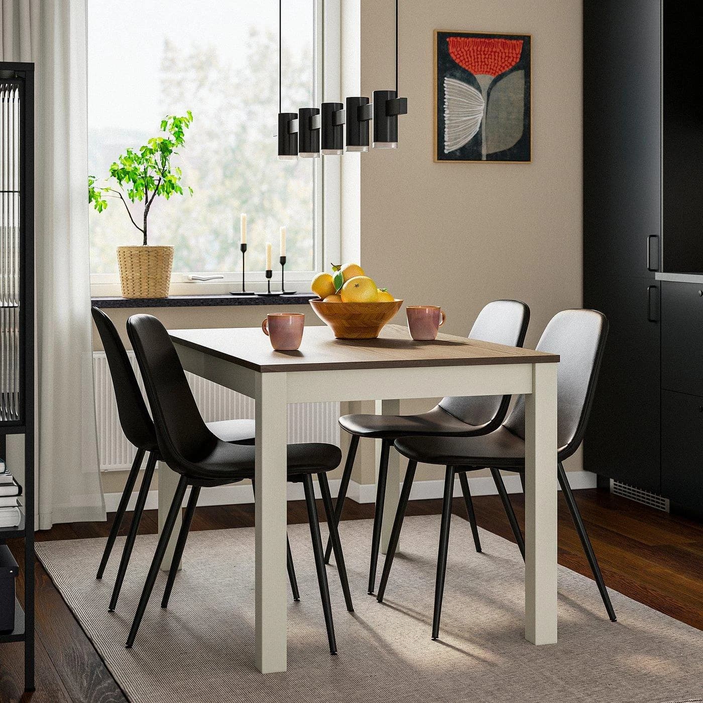IKEA ÅLHULT / NORDMANSSKÄR Esstisch und 4 Stühle Beige Schwarz Braun