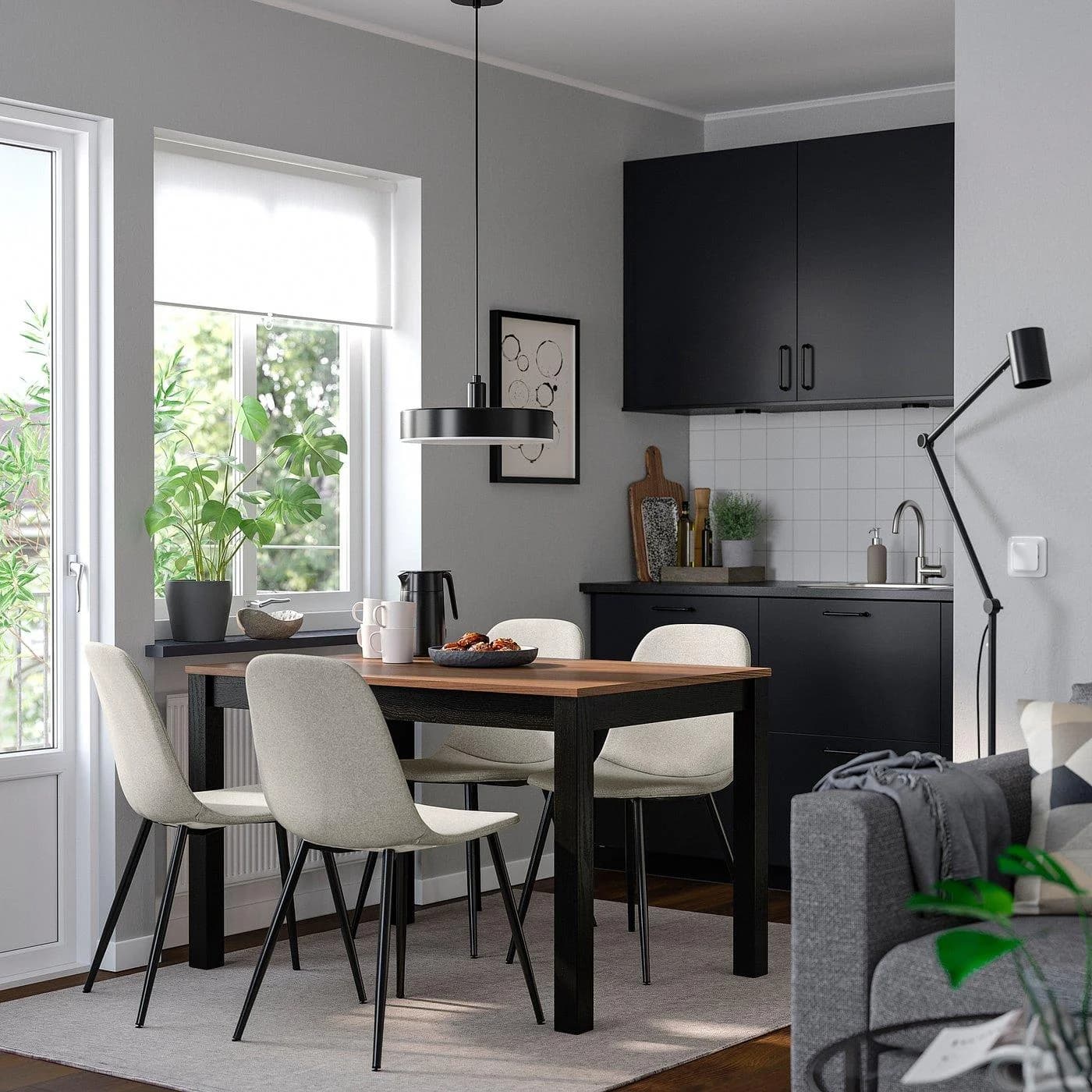 IKEA ÅLHULT / NORDMANSSKÄR Esstisch mit 4 Stühlen Schwarz Braun Grau