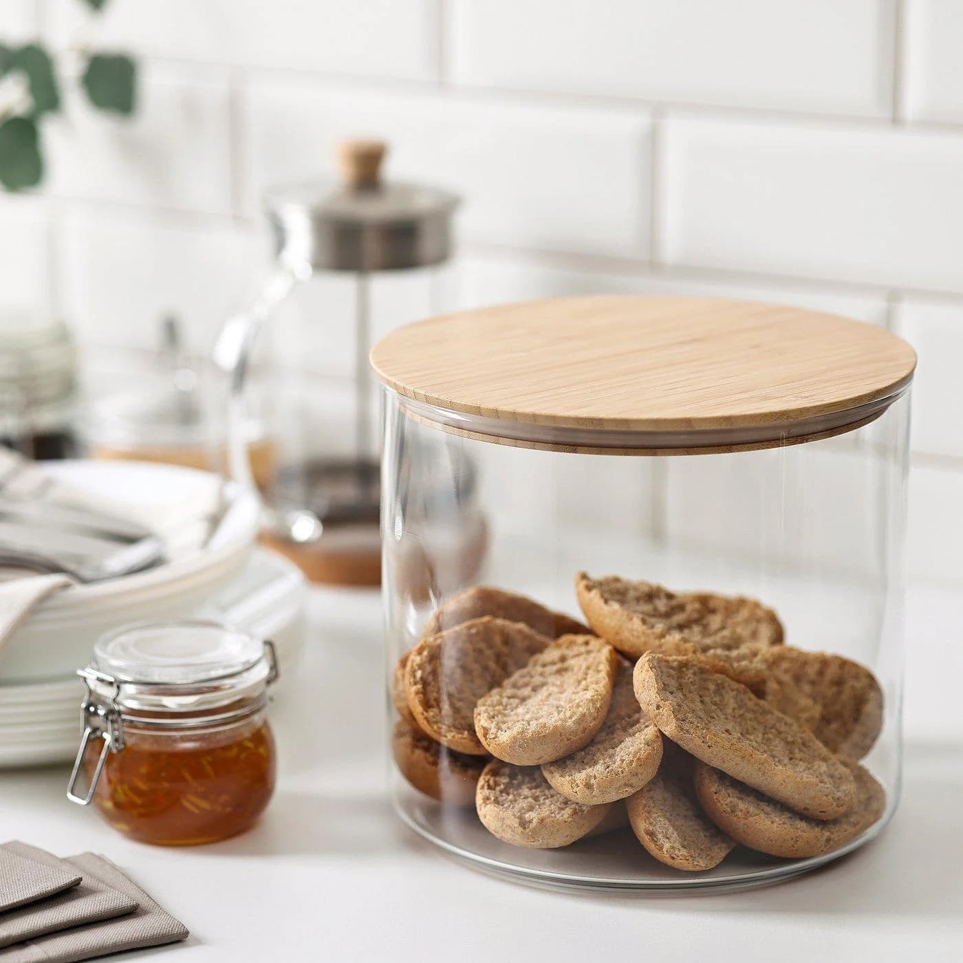 IKEA EKLATANT Dose mit Deckel Glas Bambus