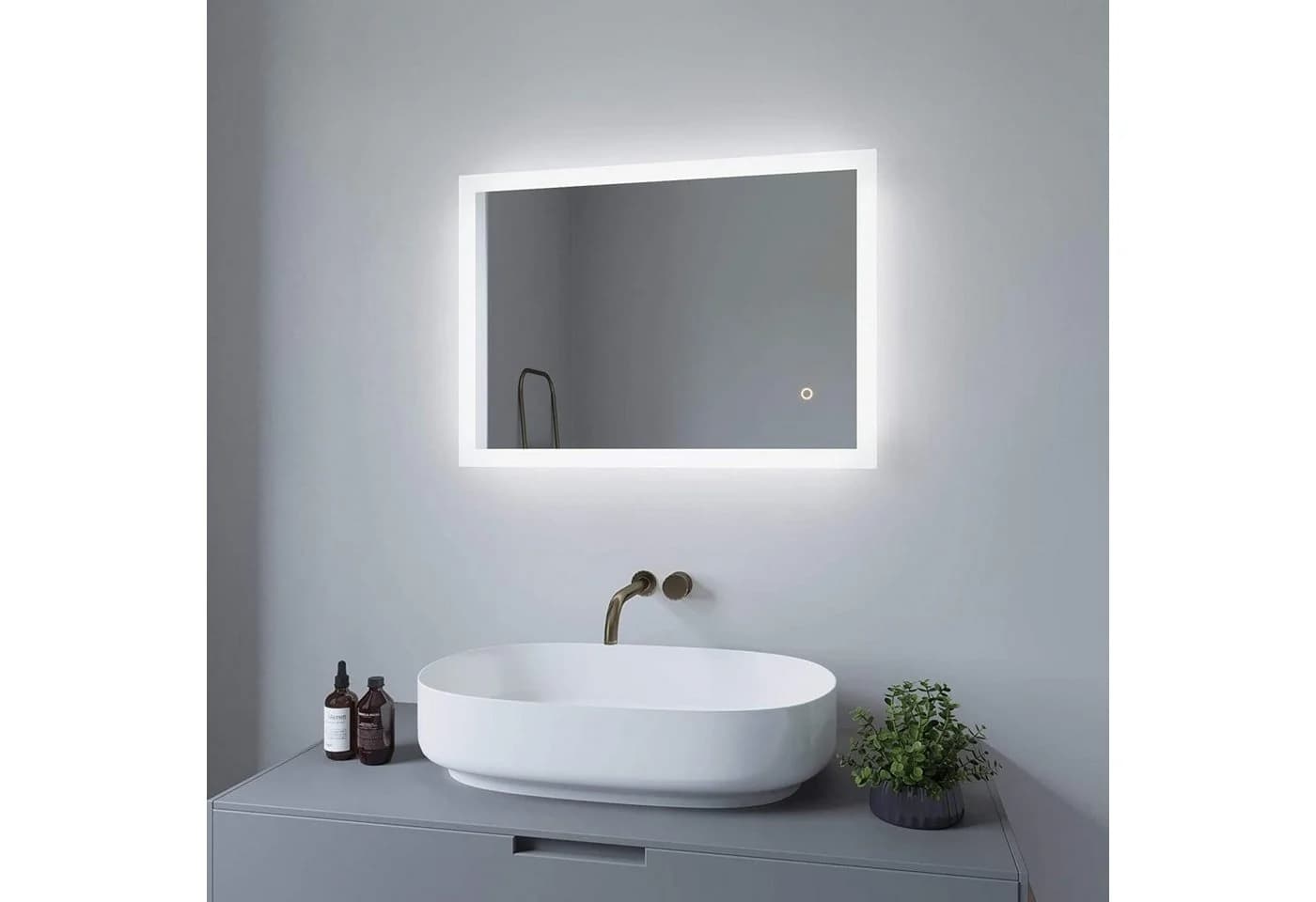 AQUABATOS LED-Badspiegel Dimmbar Kaltweiß IP44 Touch-Sensor