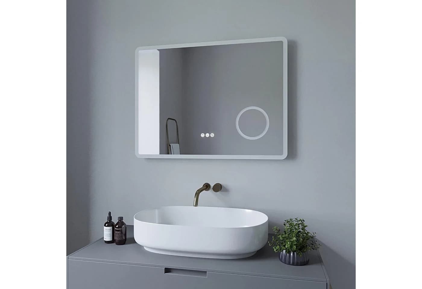 AQUABATOS Badspiegel LED 80x60cm Touch warmweiß mit Kosmetikspiegel - Bild 2