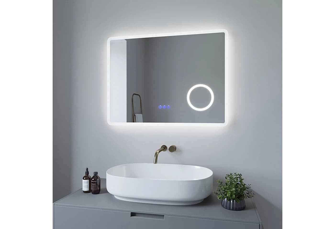 AQUABATOS Badspiegel LED 80x60cm Touch warmweiß mit Kosmetikspiegel - Bild 3