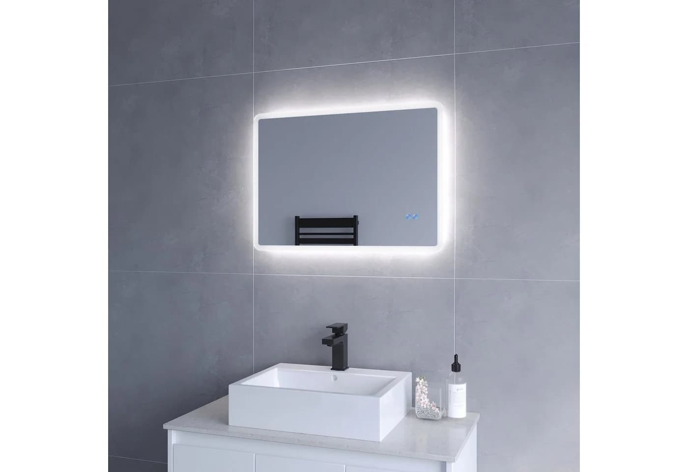 AQUABATOS LED Badspiegel Silber mit Touch-Sensor und Anti-Beschlag - Bild 3