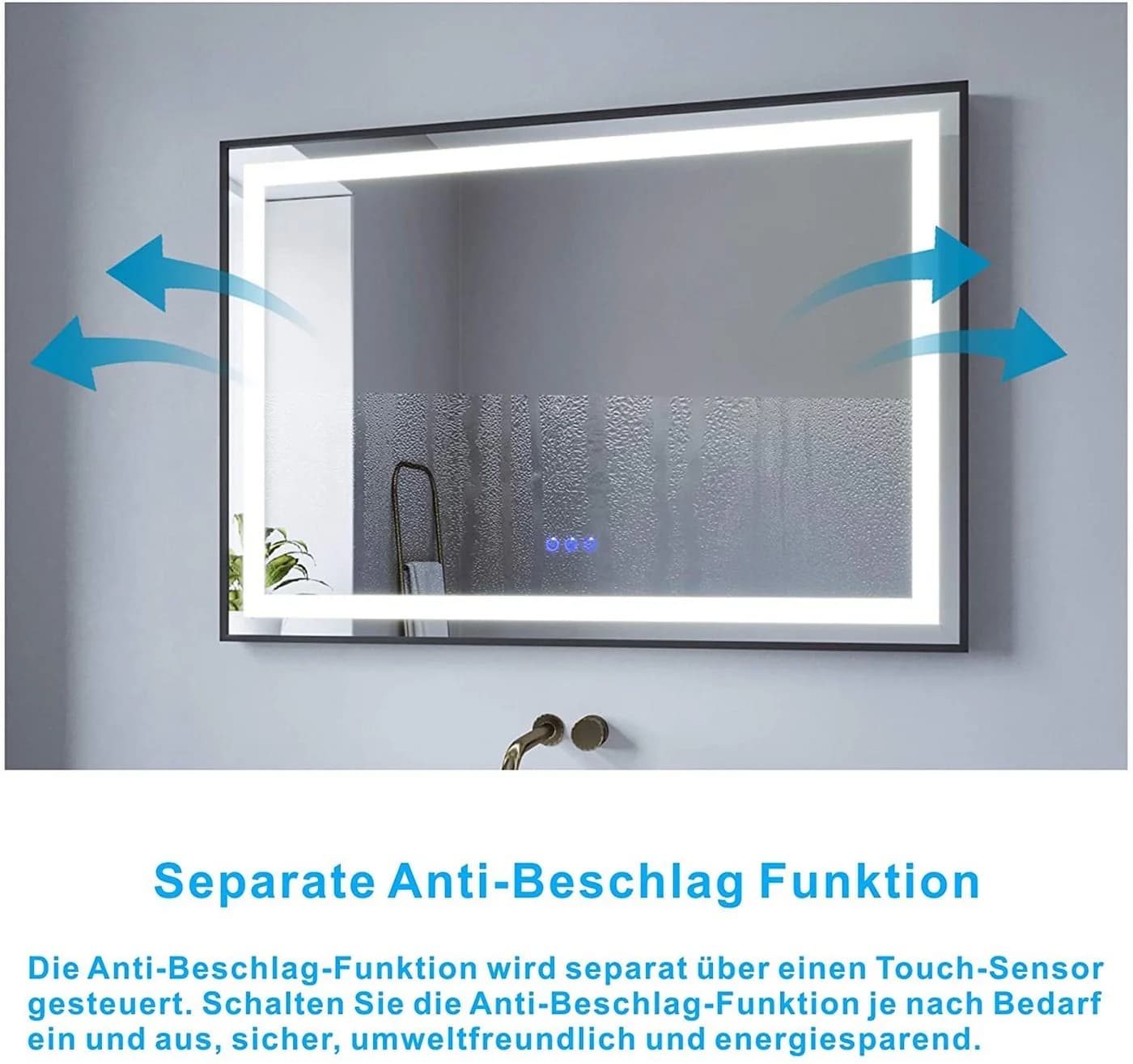 AQUABATOS Badspiegel LED Beleuchtung 100x70cm Touch-Schalter Dimmbar - Bild 3
