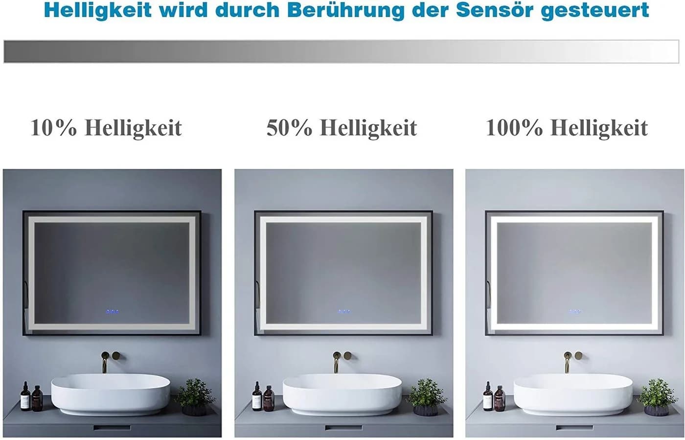 AQUABATOS Badspiegel LED Beleuchtung 100x70cm Touch-Schalter Dimmbar - Bild 4
