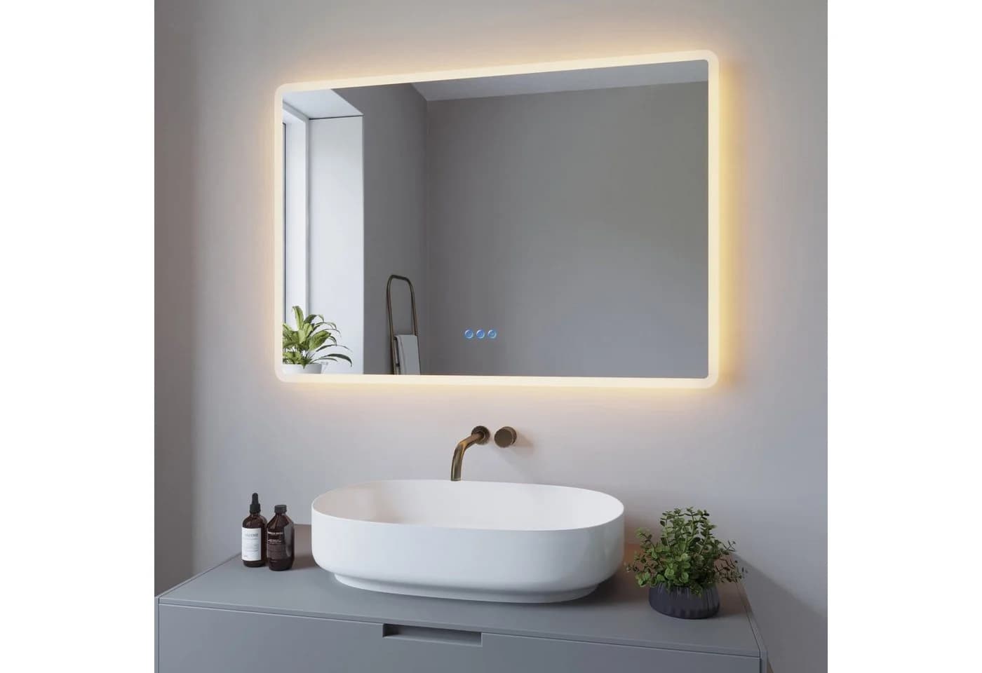 AQUABATOS Badspiegel mit LED-Beleuchtung Silber Touch-Sensor