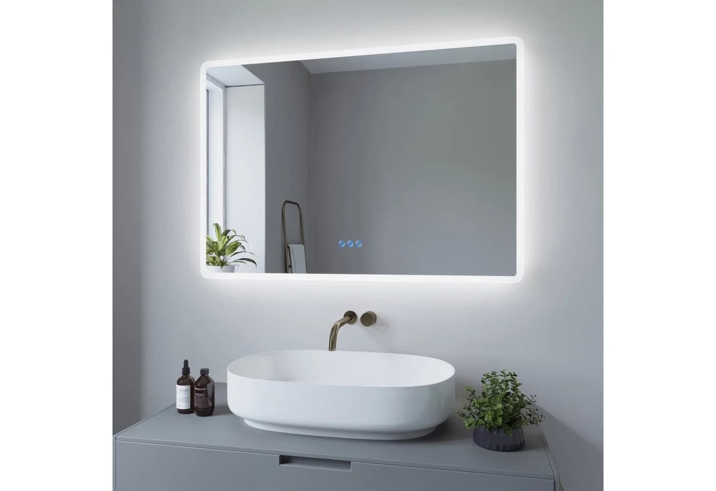 AQUABATOS Badspiegel mit LED-Beleuchtung Silber Touch-Sensor - Bild 3
