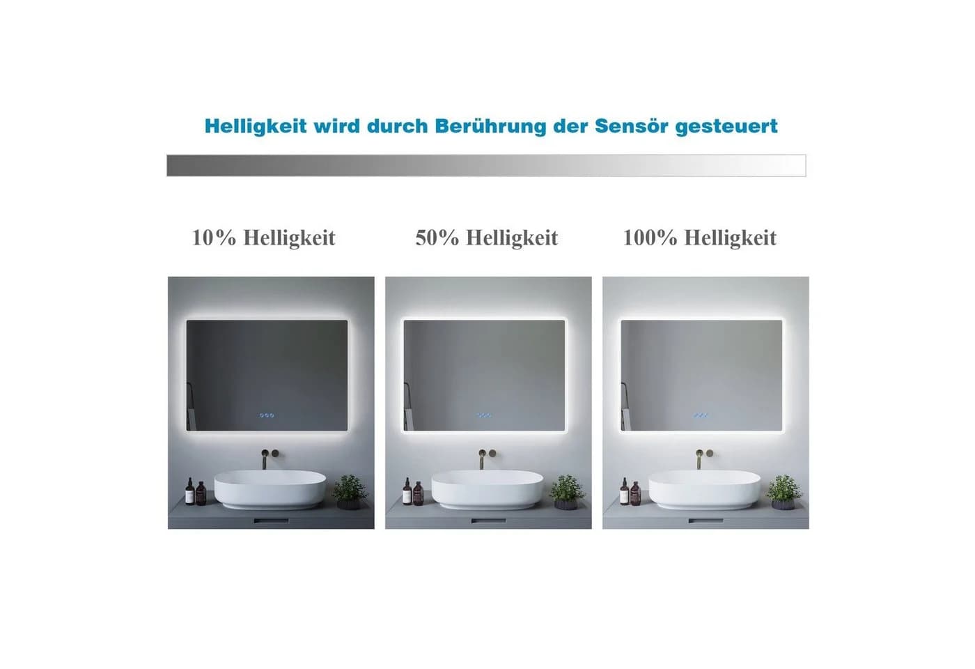 AQUABATOS Badspiegel mit LED-Beleuchtung Silber Touch-Sensor - Bild 4