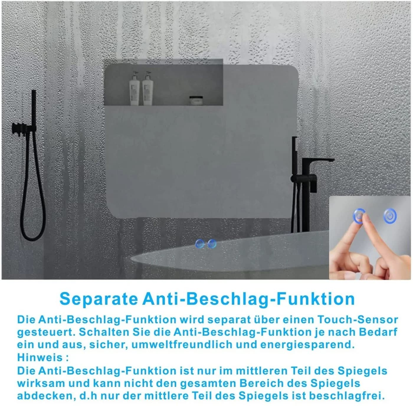 AQUABATOS LED-Lichtspiegel Bad Spiegel mit Beleuchtung Kaltweiß 6400K, Dimmbar, Beschlagfrei - Bild 5