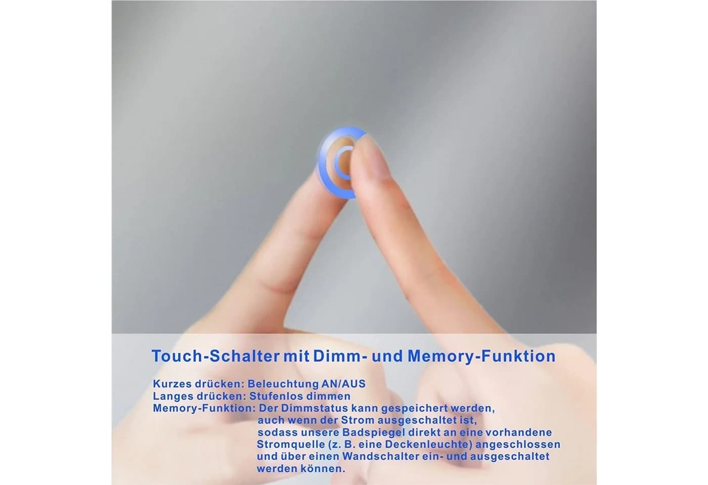 AQUABATOS LED-Badspiegel mit Touch-Schalter und Anti-Fog - Bild 4