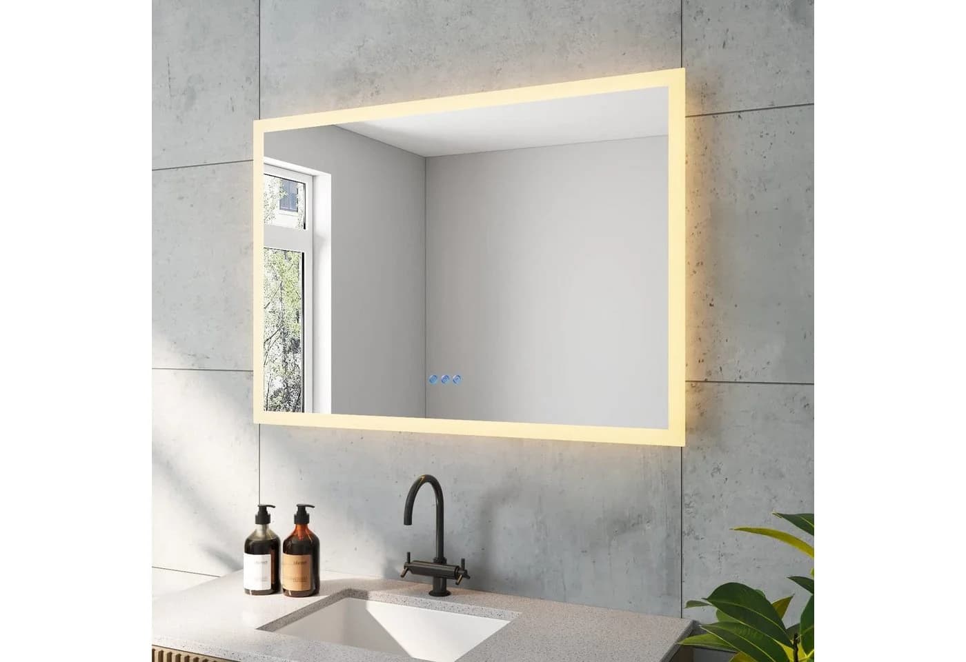 AQUABATOS Badspiegel LED 140x70 cm Silber mit Beleuchtung