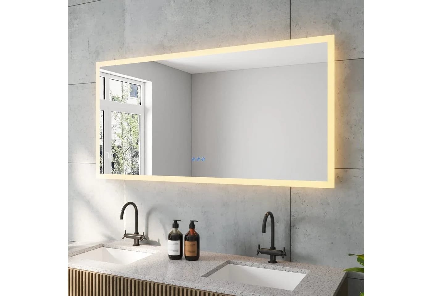 AQUABATOS LED Badspiegel mit Beleuchtung und Touch-Schalter Silber