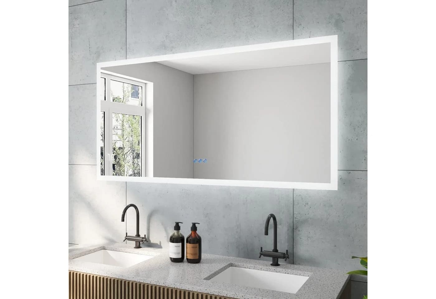 AQUABATOS LED Badspiegel mit Beleuchtung und Touch-Schalter Silber - Bild 2