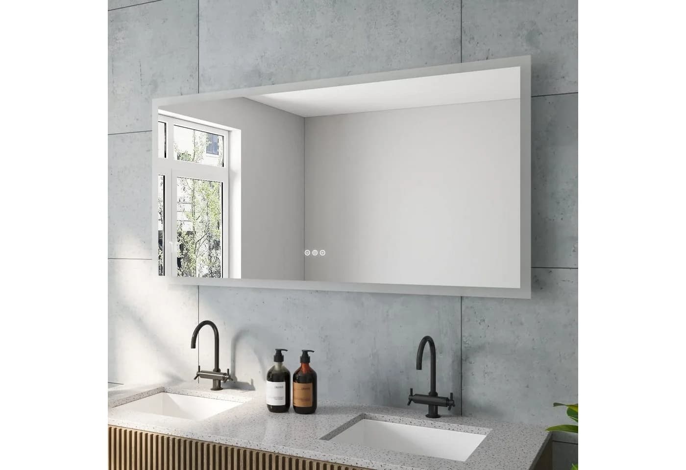 AQUABATOS LED Badspiegel mit Beleuchtung und Touch-Schalter Silber - Bild 3
