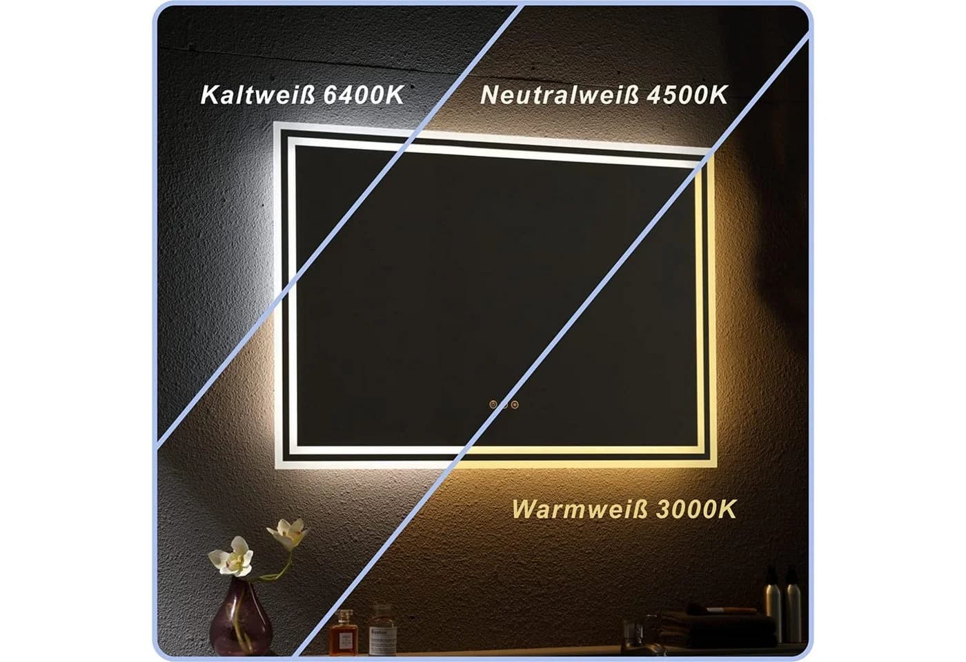 AQUABATOS LED Badspiegel mit Beleuchtung und Touch-Schalter Silber - Bild 5