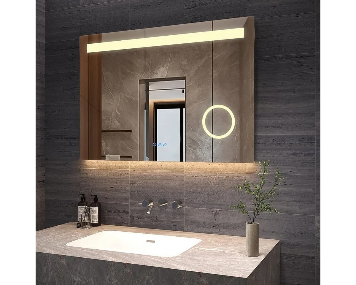 AQUABATOS LED-Lichtspiegel 100x70 cm mit 3-fach Vergrößerung und Dimmbarer Beleuchtung