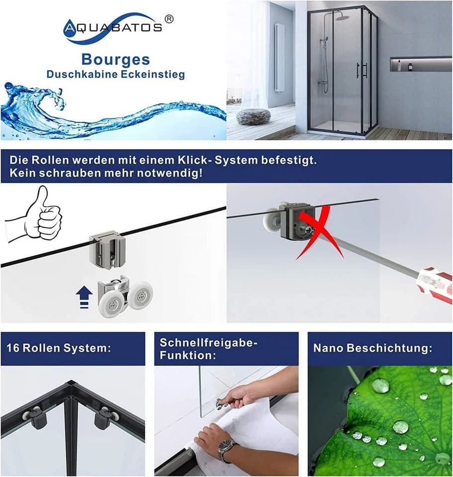 AQUABATOS Eckdusche Schwarz Matt Schiebetür Nano-Beschichtung - Bild 5