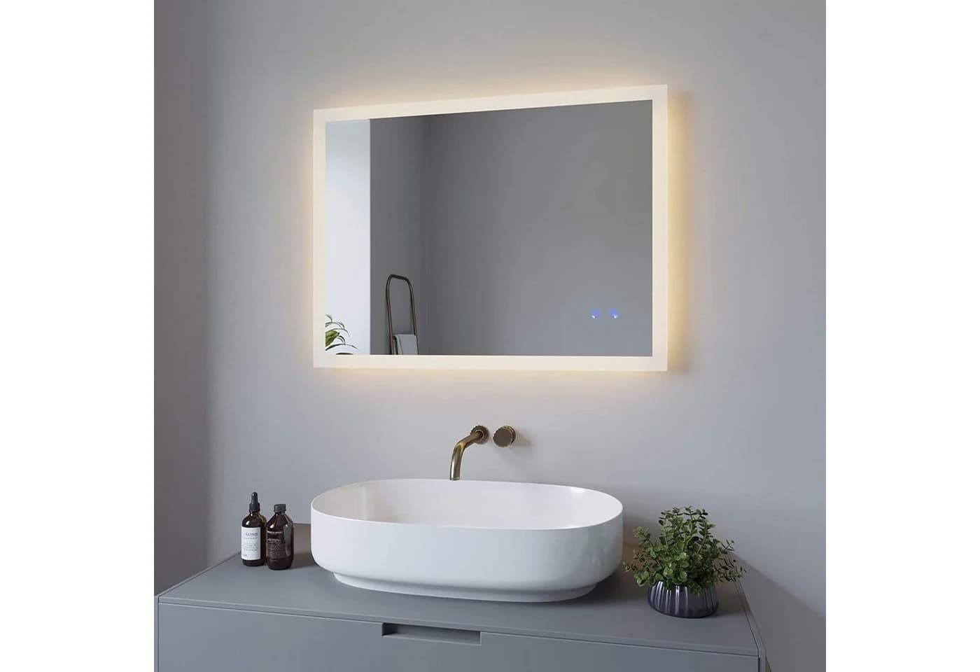 AQUABATOS LED Badspiegel 80x60cm mit Beleuchtung, Dimmbar & Touch Schalter