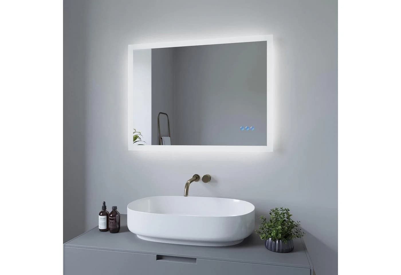 AQUABATOS LED Badspiegel 80x60cm mit Beleuchtung, Dimmbar & Touch Schalter - Bild 2