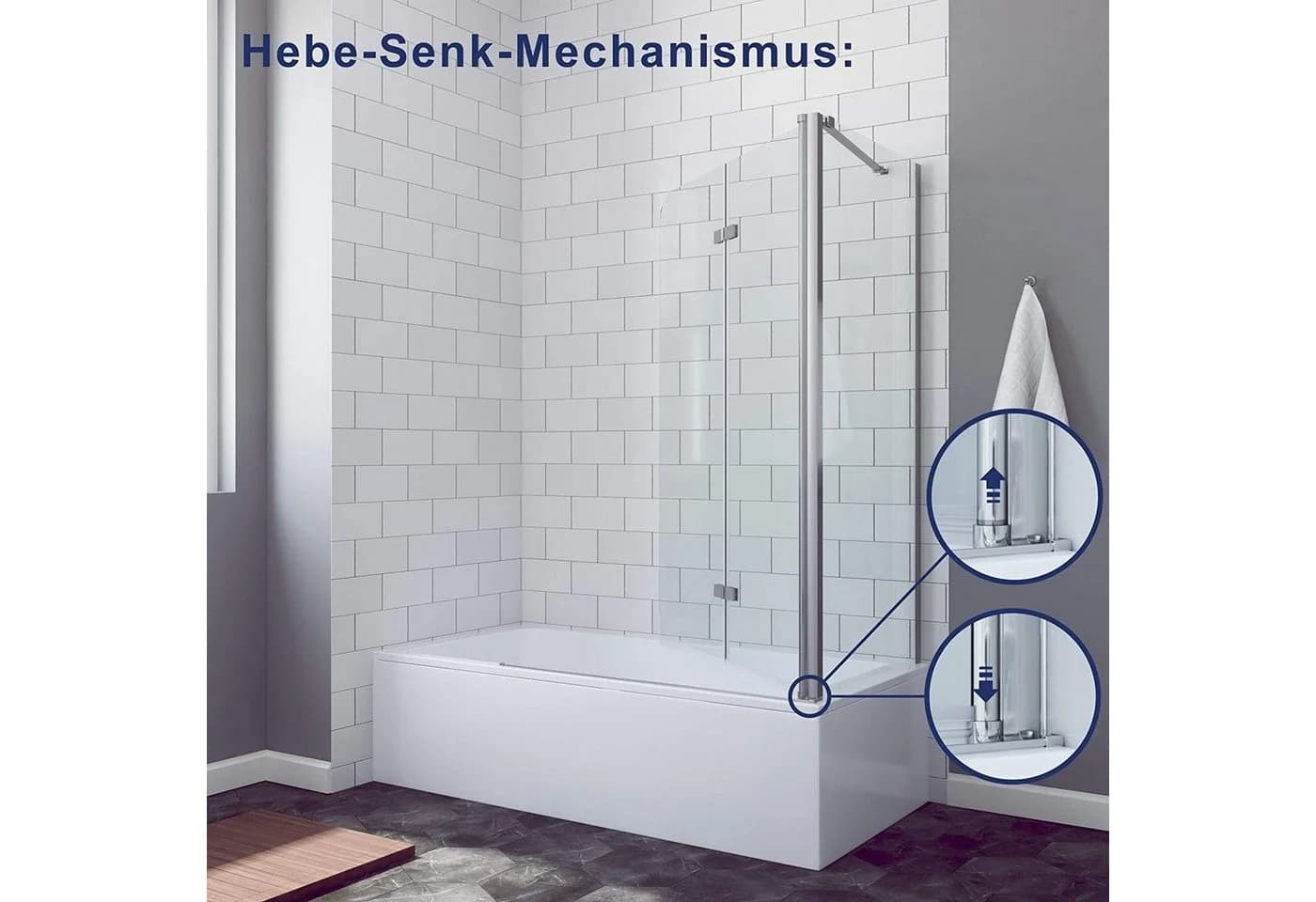 AQUABATOS Badewannenaufsatz Duschwand 5 mm Sicherheitsglas Nano-Beschichtung
