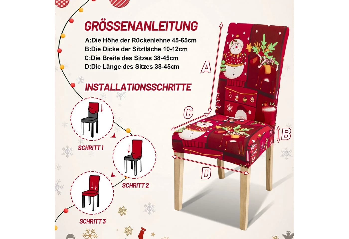 Clanmacy Weihnachtsstuhlhussen 4er Set Rot