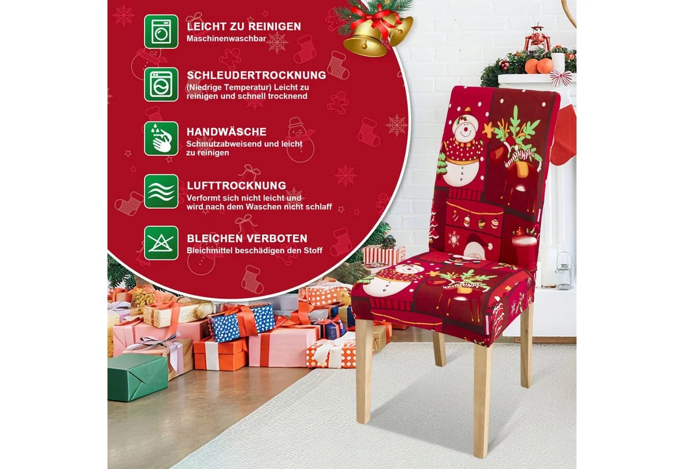 Clanmacy Weihnachtsstuhlhussen 4er Set Rot - Bild 3
