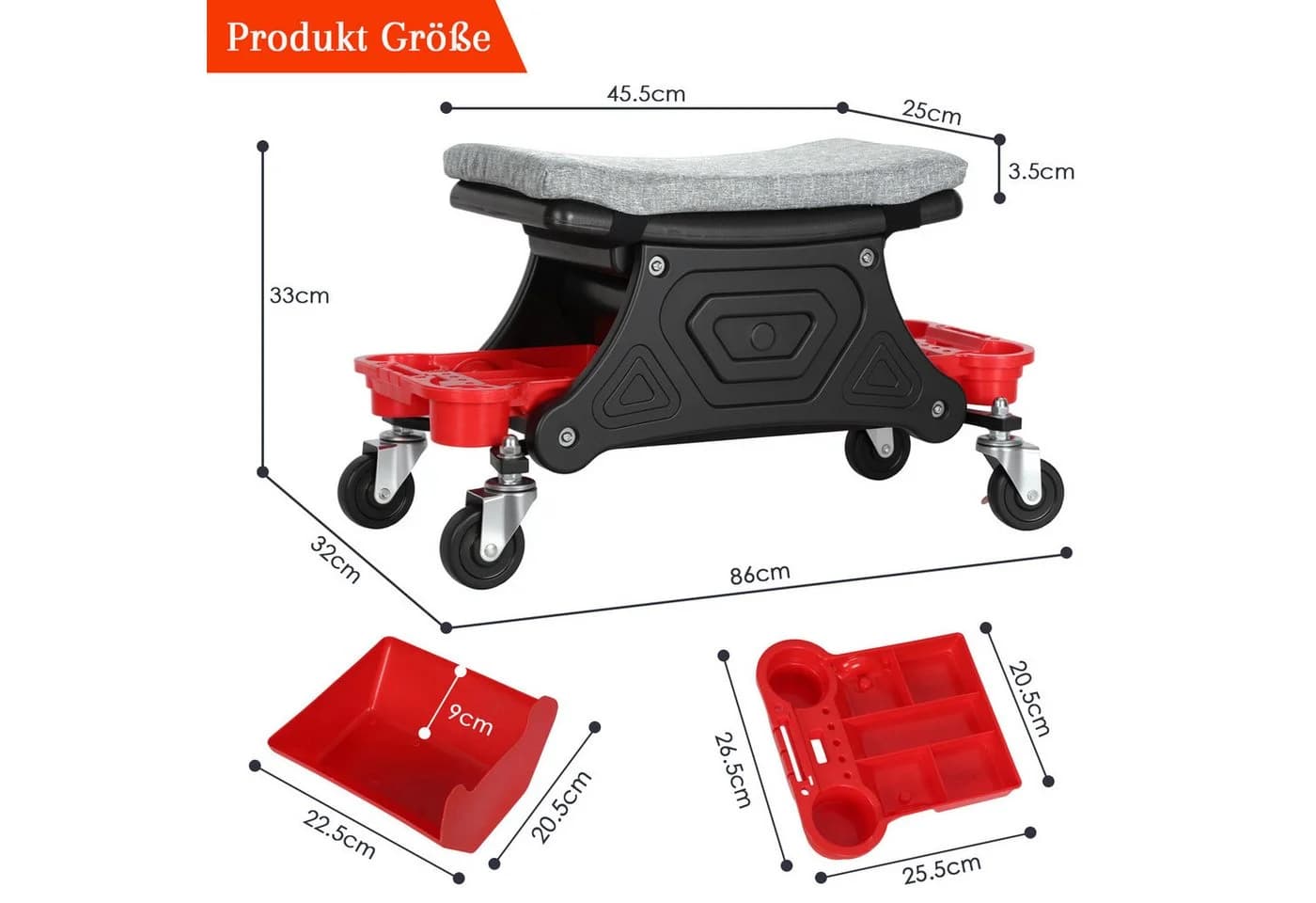 Clanmacy Werkstattwagen Rollhocker 185kg Belastbar mit Rollen
