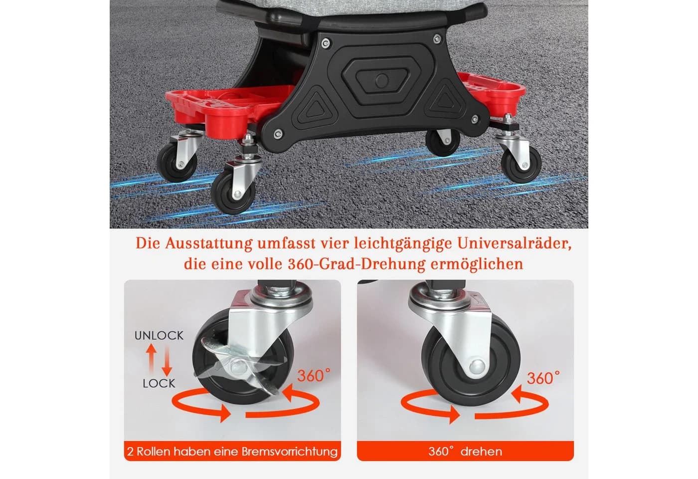 Clanmacy Werkstattwagen Rollhocker 185kg Belastbar mit Rollen - Bild 3