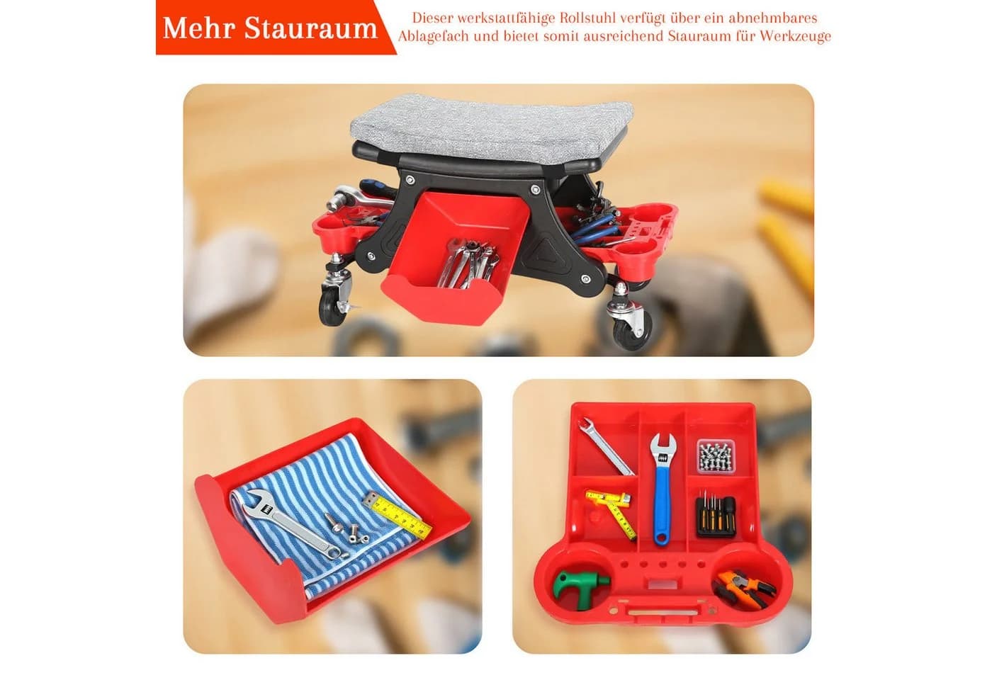 Clanmacy Werkstattwagen Rollhocker 185kg Belastbar mit Rollen - Bild 5