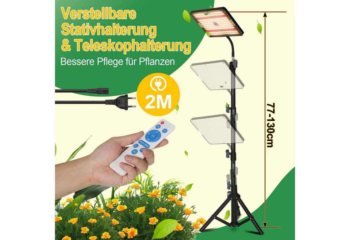 Clanmacy Pflanzenlampe LED Vollspektrum mit Ständer, Höhenverstellbar, Zeitschaltuhr 4/8/12H