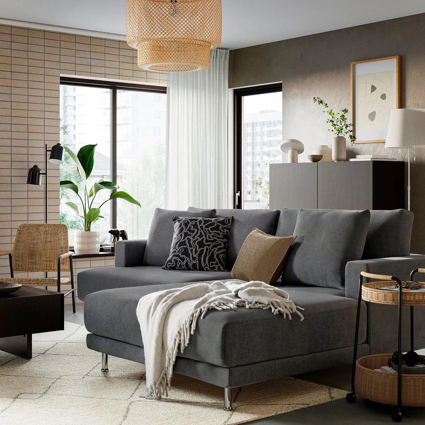 IKEA UPPÅKRA 3er-Sitzelement mit Recamiere rechts Dunkelgrau