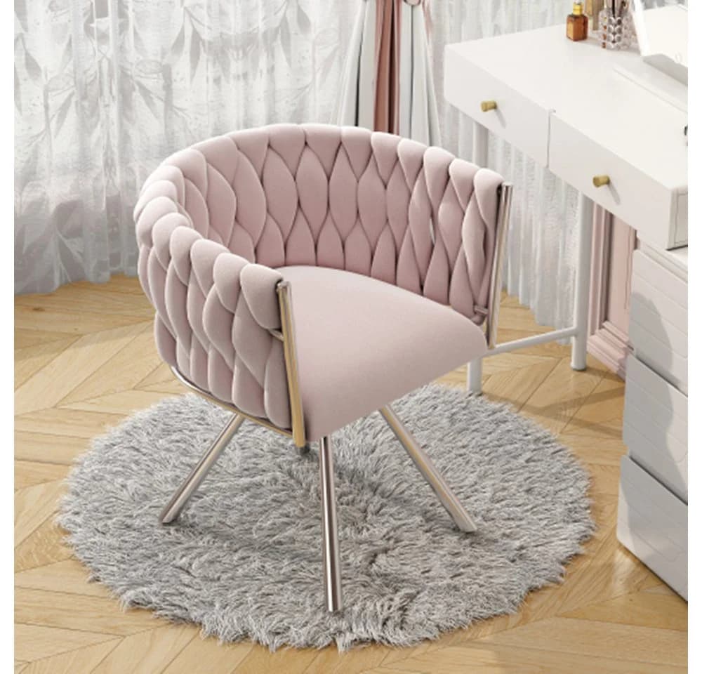 XDeer Schminkstuhl Rosa Samt mit 360° Drehfunktion - Bild 2