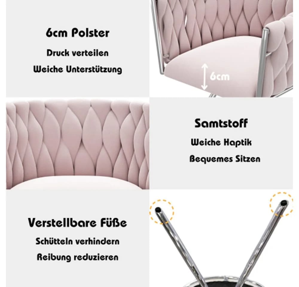 XDeer Schminkstuhl Rosa Samt mit 360° Drehfunktion - Bild 3