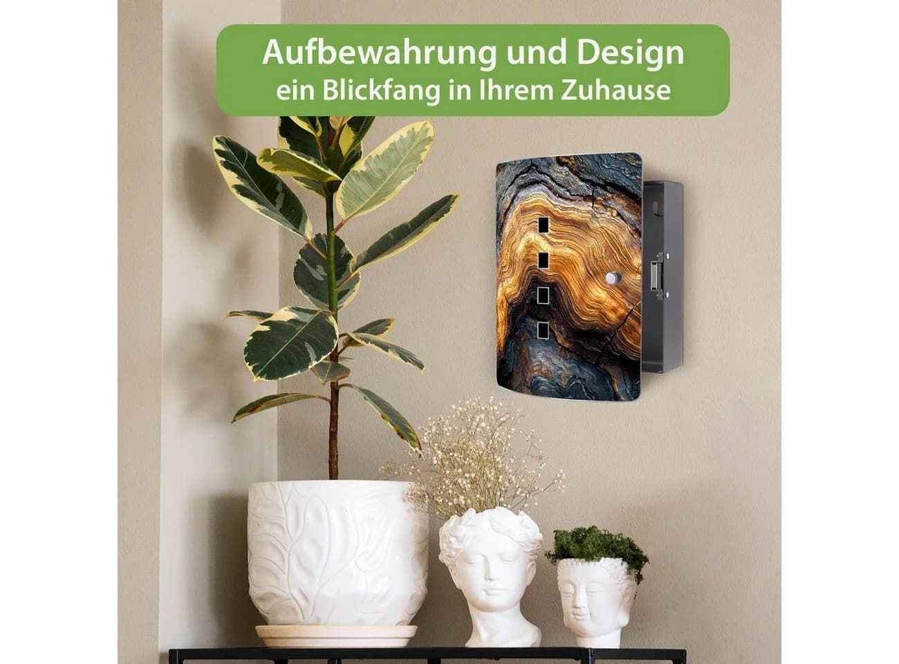 banjado Schlüsselkasten Edelstahl Schwarz mit 10 Haken und Magnetverschluss - Bild 3