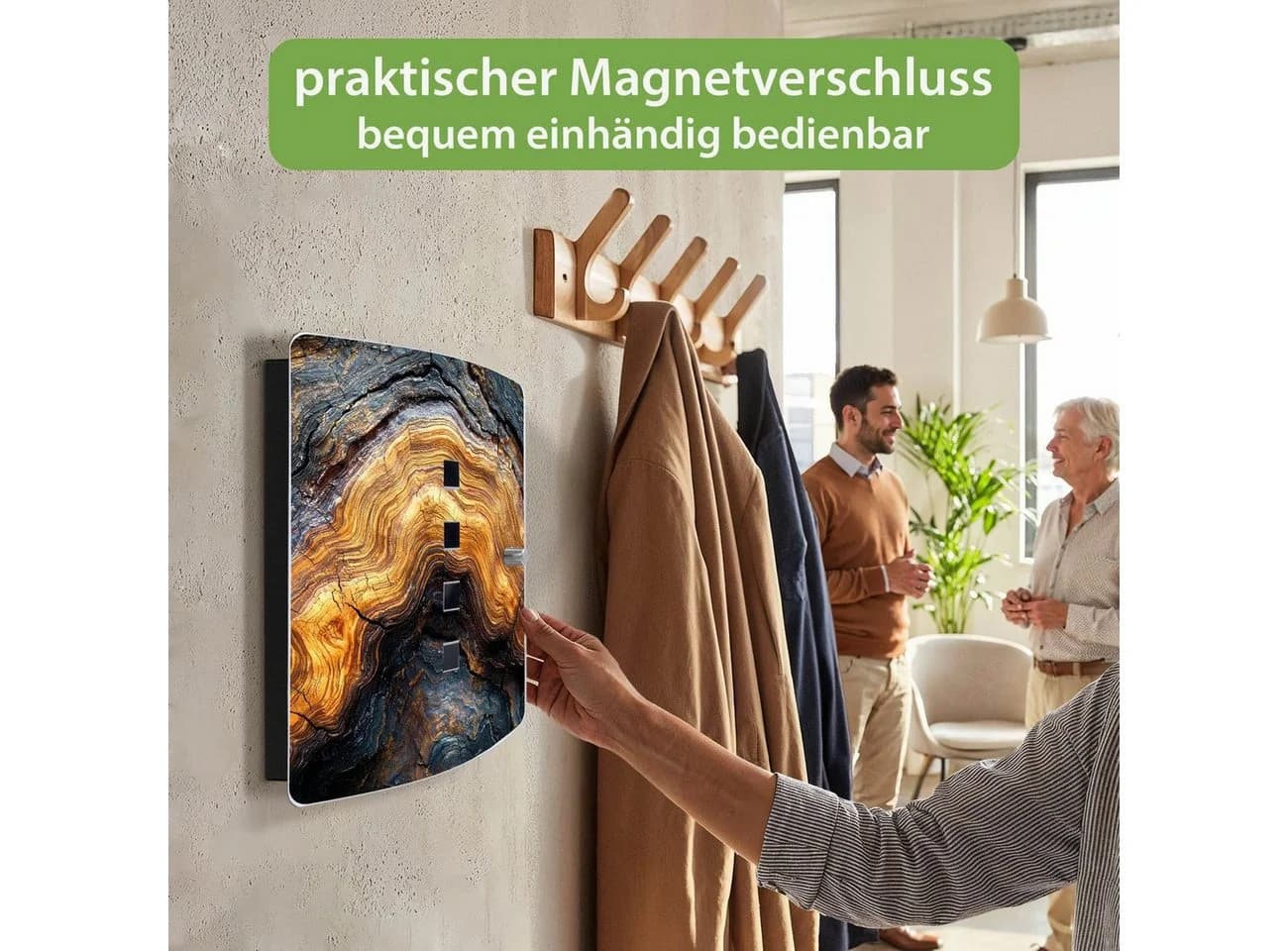 banjado Schlüsselkasten Edelstahl Schwarz mit 10 Haken und Magnetverschluss - Bild 4