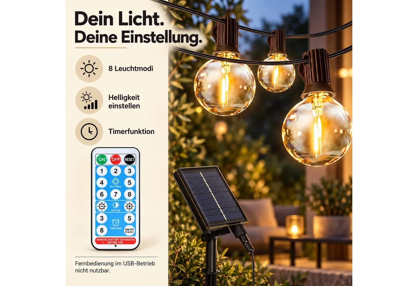 Norvéa Home Solar-LED-Lichterkette außen dimmbar mit Fernbedienung - Bild 4