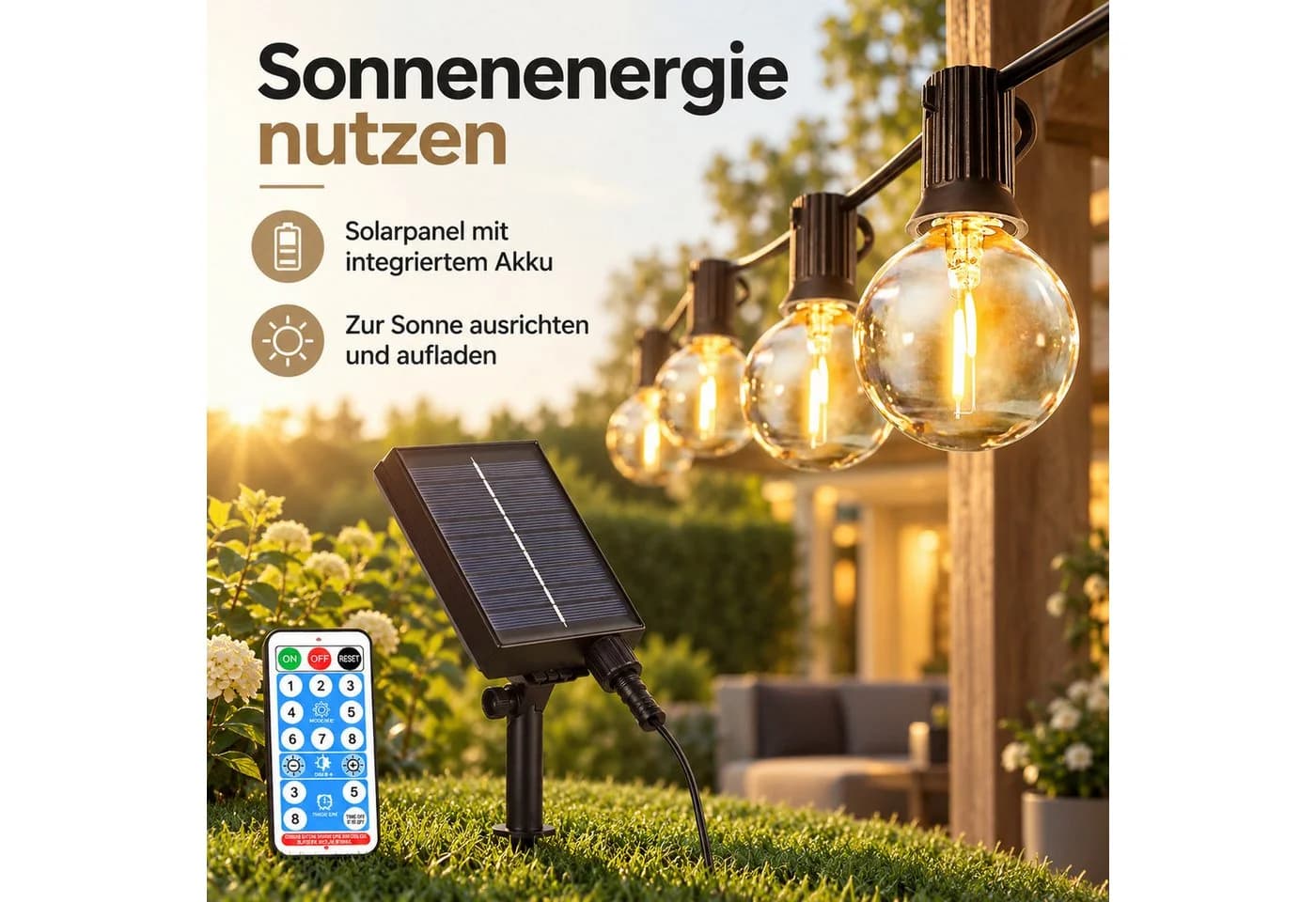 Norvéa Home Solar-LED-Lichterkette außen dimmbar mit Fernbedienung - Bild 5