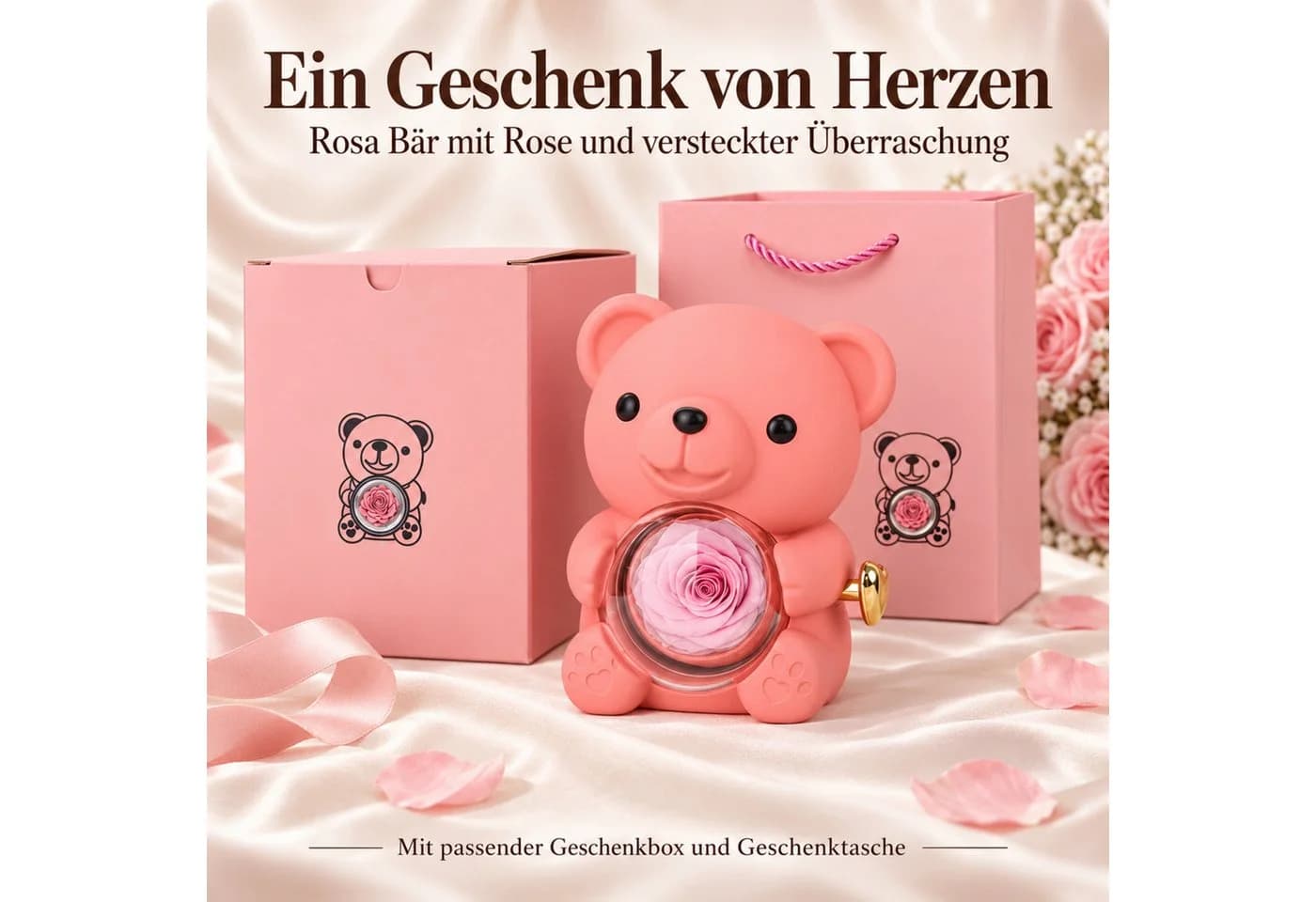 Norvéa Home Schmuckschatulle Bär mit Rose & Halskette Rosa/Gold - Bild 5