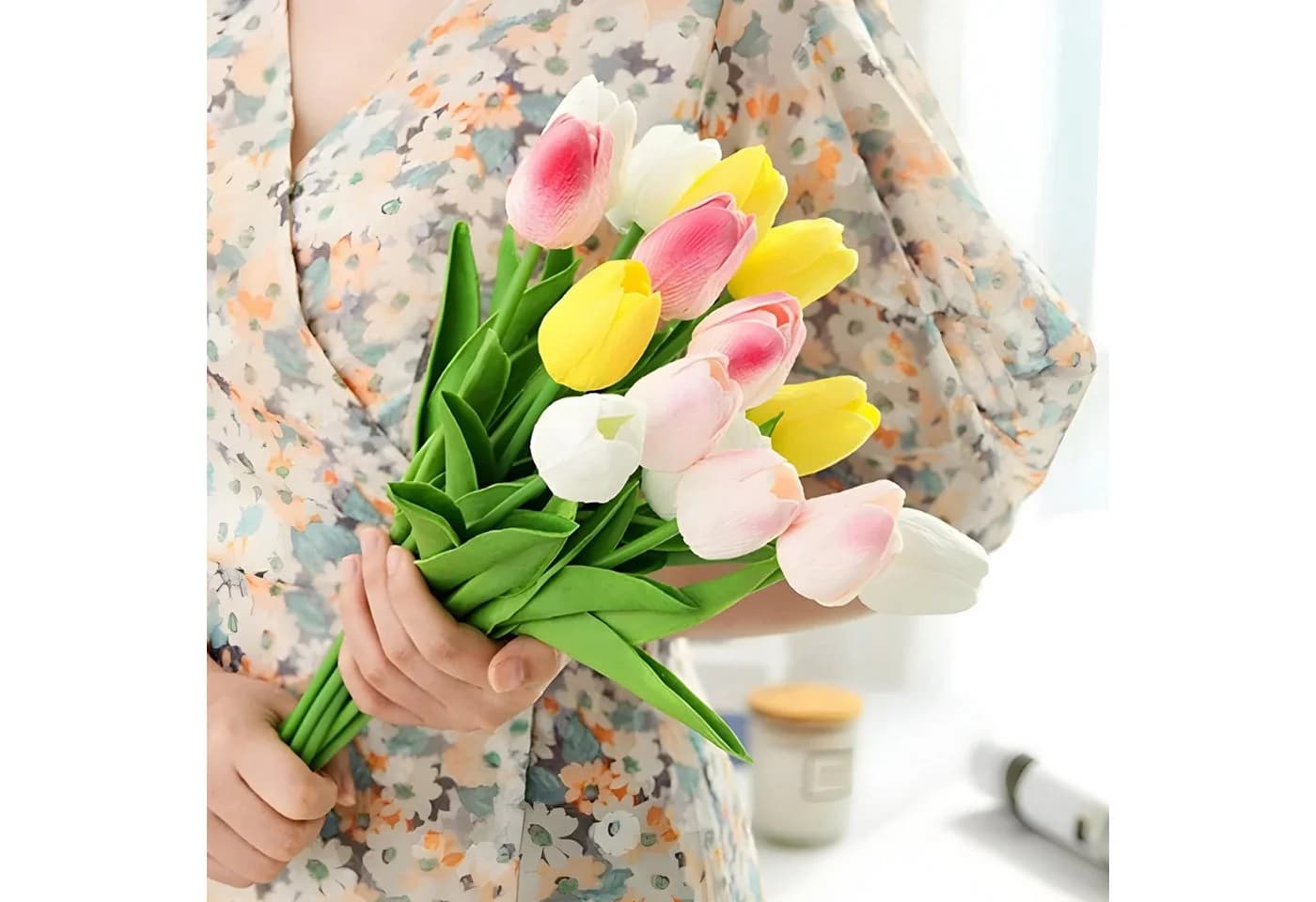 HS.SUPPLY Kunstblumen Tulpenstrauß 10er Set Weiß
