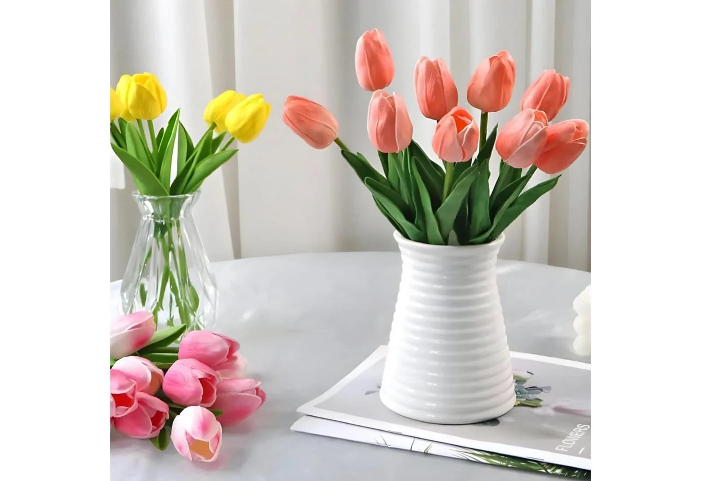 HS.SUPPLY Kunstblumen Tulpenstrauß 10er Set Weiß - Bild 3