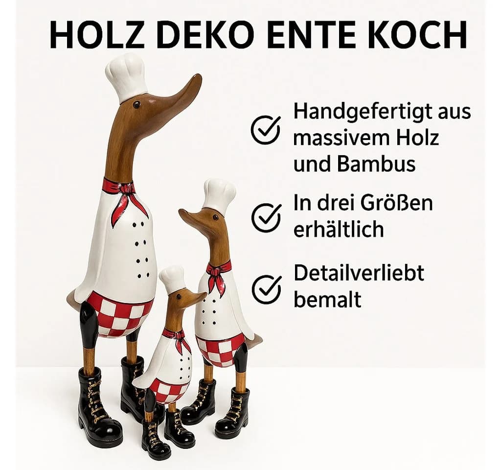 Kinaree Dekofigur Ente Koch aus Holz & Bambus, handgefertigt - Bild 5