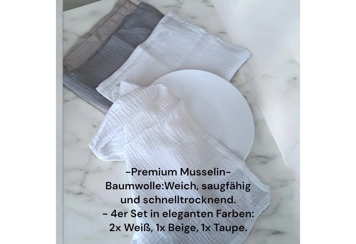 S-HubOla Küchentuch-Set 4-tlg. Musselin Baumwolle 40x50 cm
